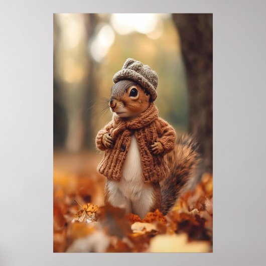 Knus eekhoorn herfst kunstdruk, herfst boslandscha poster (Voorkant)