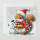 Knus eekhoorntje met sneeuwman en kerstmuts feestdagenkaart (Voorkant)