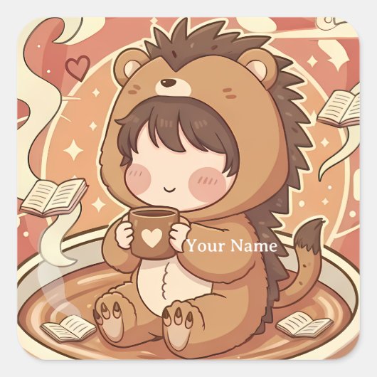 Knus Egeltje Koffie Vierkante Journaalsticker Sticker (Voorkant)