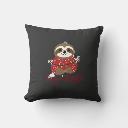 Knus En Helder Sloth Kerstverlichting (1) Kussen (Voorkant)
