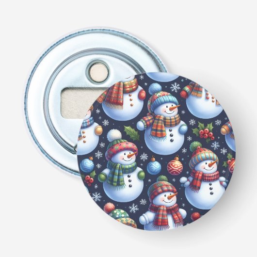 Knus Festieve Sneeuwman Button Flesopener (Voorkant)
