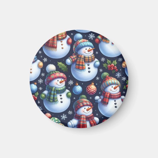 Knus Festieve Sneeuwman Magneet (Voorkant)