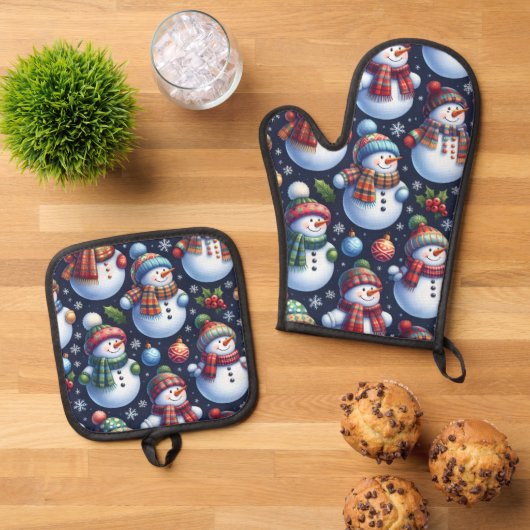 Knus Festieve Sneeuwman Ovenwant & Pannenlap Set (Top down)