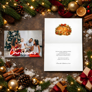 Knus Foto Kerst Oranje Kat Cadeaudoos Retro Kaart