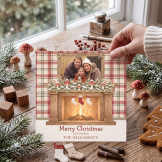 Knus Foto van Open Haard Kerstvakantiekaart Kaart