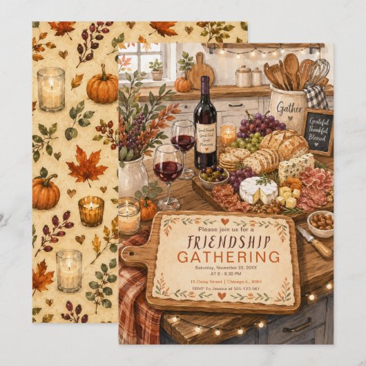 Knus Friendsgiving Feest Kaart (Voorkant / Achterkant)
