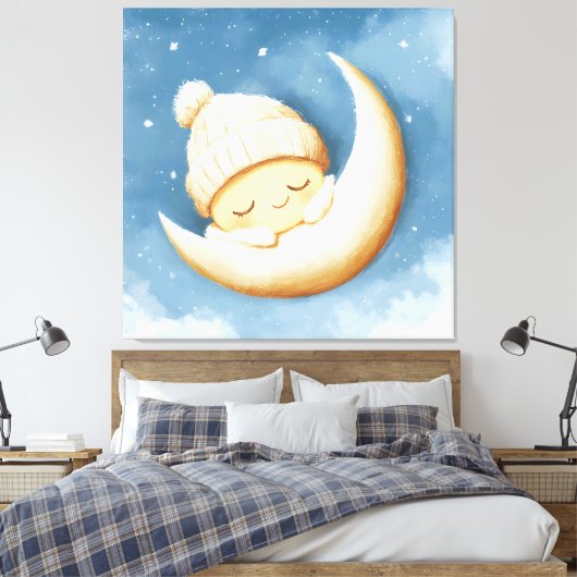 Knus Gebreid Slaap Crescent Maan Canvas Afdruk (Insitu (Slaapkamer))