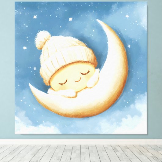 Knus Gebreid Slaap Crescent Maan Canvas Afdruk (Insitu (Houten vloer))