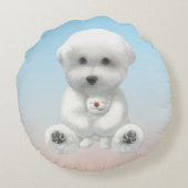 Knus Gemiddeld Moment: Lachende Bichon die Mini Pu Rond Kussen (Achterkant)