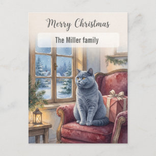 Knus Grijs Kat Winter Raam Custom Kerstmis Feestdagenkaart