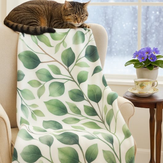 Knus groen eucalyptusblad fleece deken