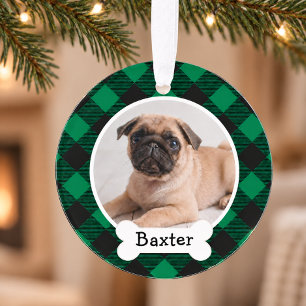 Knus groene Buffalo geruite Kerst hond foto naam Ornament