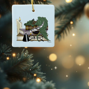 Knus Groene Whimsical Slaande Draak Boekliefhebber Keramisch Ornament