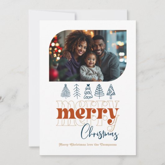 Knus Haardvuur Modern Retro Doodle Kerst Foto Feestdagenkaart (Voorkant)