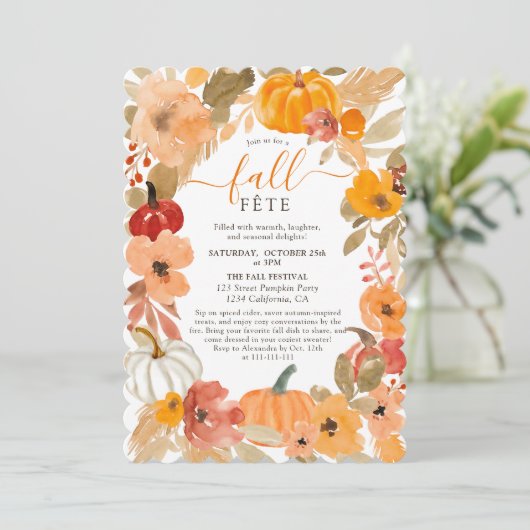 Knus Herfst Aquarel Pompoen Bloemrijke Herfstfeest Kaart (Staand voorkant)