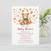 Knus herfst teddybeer babyshower uitnodiging (Staand voorkant)