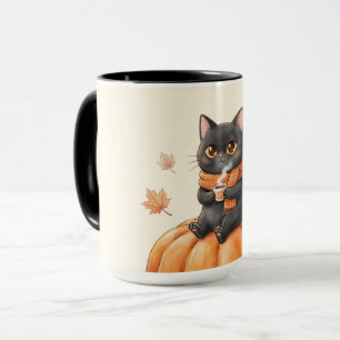 Knus herfst zwarte kat Kawaii pompoen kruiden latt Mok