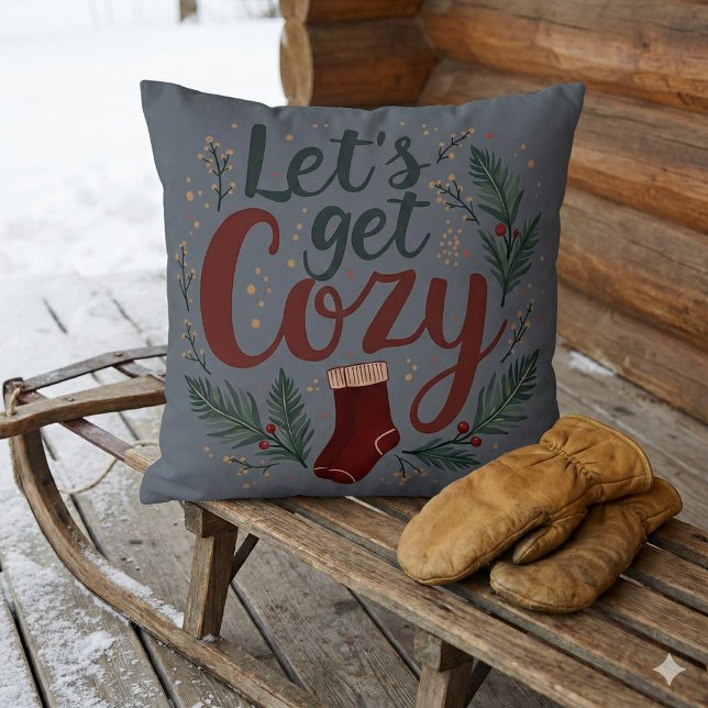 Knus Hollendierden Pijnbes Lettering Kussen (Cozy Holiday Pine Berry Lettering Throw Pillow Mockup D)
