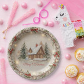 Knus huisje Kerst papieren bord (Feest)