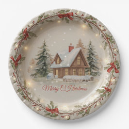 Knus huisje Kerst papieren bord