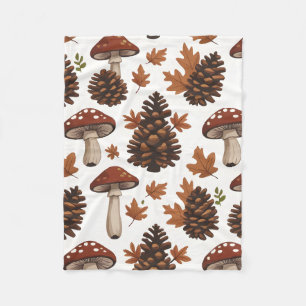 Knus hut-kern Paddenstoelen & Denneappels   Babyde Fleece Deken
