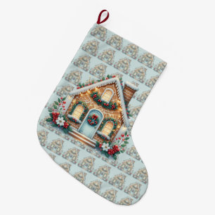 Knus illustratie van een huisje van gemberkoek voo grote kerstsok