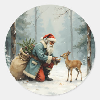 Knus illustratie van rendier en kerstman in de win ronde sticker
