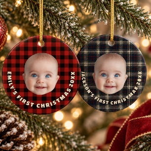 Knus imperiaal tartan geruite baby eerste kerst keramisch ornament