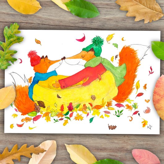 Knus Ingepakte Herfst Vossen Briefkaart
