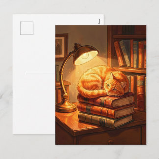 Knus kaartje met kat in bibliotheek - Cadeau voor  Feestdagenkaart