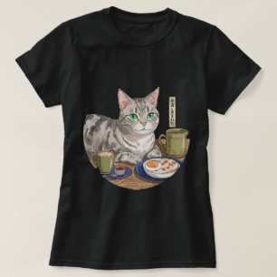 Knus kat Japans ontbijttafel kunst T-shirt