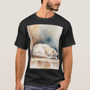 Knus Kat Liefhebber Waterverf Print - Pluizige Kat T-shirt