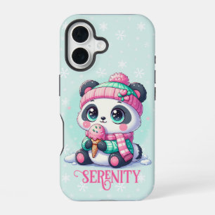 Knus Kawaii Panda met IJshoorn Winter iPhone 16 Hoesje