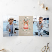 Knus Kerst Corgi Drieluik Wenskaart (Binnen)