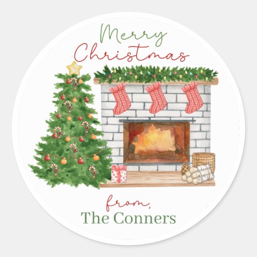 Knus kerst-haard cadeaustickers ronde sticker (Voorkant)