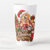 Knus Kerst Ochtend Goud Retriever & Kat Heet Latte Mok (Voorkant)