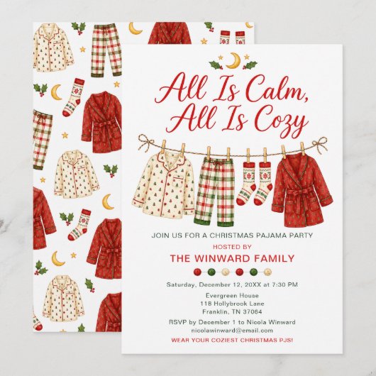Knus Kerst Pijama Feest Kaart (Voorkant / Achterkant)