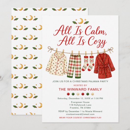 Knus Kerst Pijama Feest Kaart (Voorkant / Achterkant)