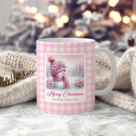 Knus Kerstdag Mug Roze Sneeuwman Winter Woud Kinde Koffiemok