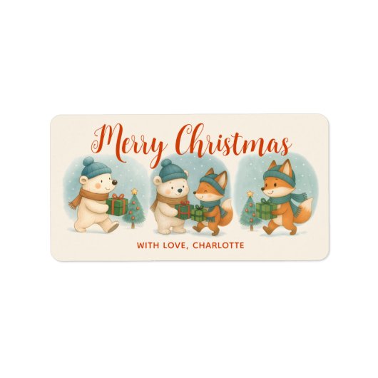 Knus Kerstdieren - Adorable Kerststicker Etiket (Voorkant)