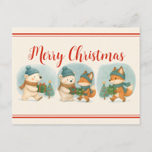 Knus Kerstdieren - Schattige Kerstkaart Feestdagenkaart