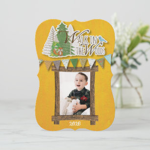 Knus Kerstkaart Geel Ornamentaal Bos