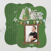 Knus Kerstkaart Groen Chevron Bos Thema (Voorkant / Achterkant)
