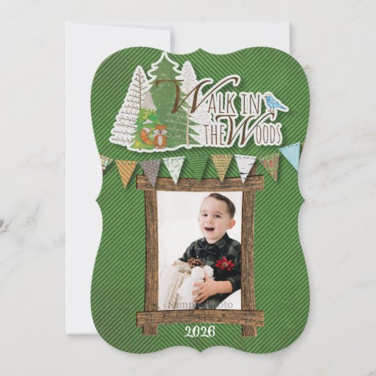 Knus Kerstkaart Groen Chevron Bos Thema (Voorkant)