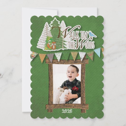 Knus Kerstkaart Groen Chevron Bos Thema (Voorkant)