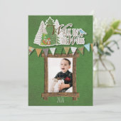 Knus Kerstkaart Groen Chevron Houtland (Staand voorkant)