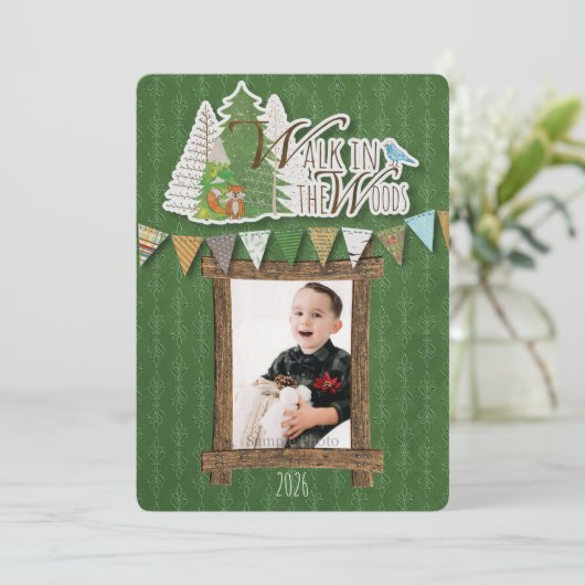 Knus Kerstkaart Groen Sieraad Bos (Staand voorkant)