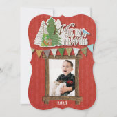 Knus Kerstkaart Houtland Rode Versiering (Voorkant)