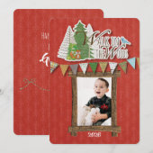Knus Kerstkaart Houtland Rode Versiering (Voorkant / Achterkant)