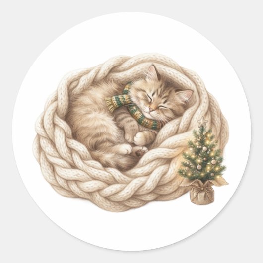 Knus Kerstkat Deken Sticker (Voorkant)